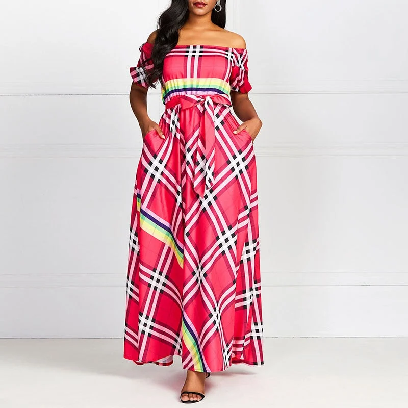 Summer Sexy Club Sweet Party Women Long Dresses Casual Plus Size OL Ladies Red Beach Aline Plaid Elegant Female Fashion Dress