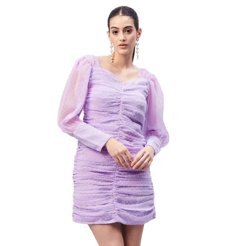 Carlton London Women's Georgette A-Line Above The Knee Dress (CL708B_Lavender_L)