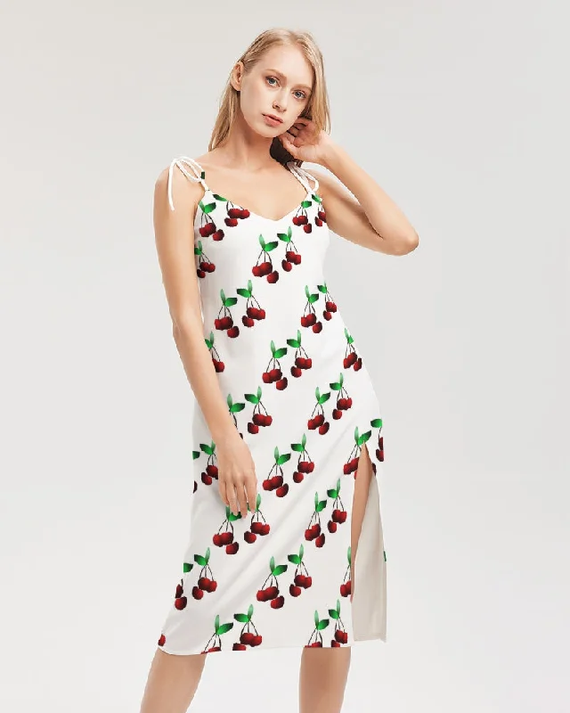 Cherries Pattern Women's All-Over Print Tie Strap Split Dress