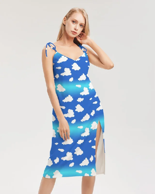 Clouds Pattern Women's All-Over Print Tie Strap Split Dress