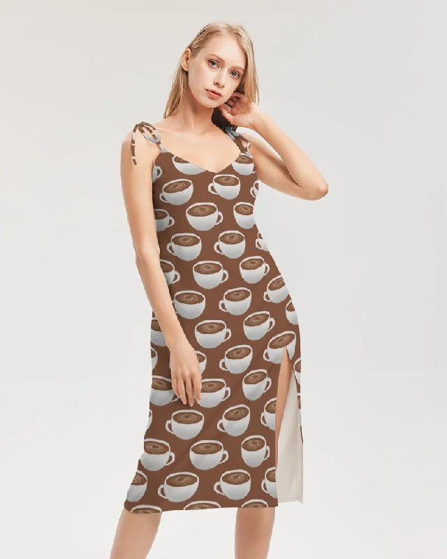 Coffee on Coffee Women's All-Over Print Tie Strap Split Dress