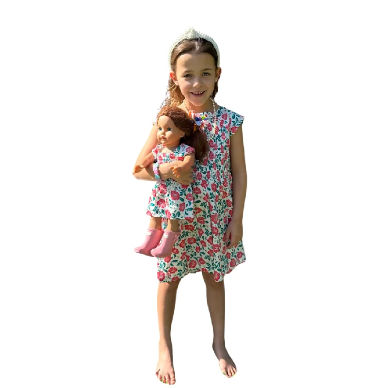 The Cloey Smocked Girl’s Dress in White and Pink Floral