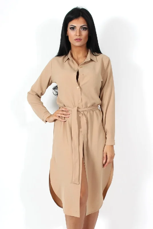 Cori Camel Split Shirt Dress Blue Shirt Dress