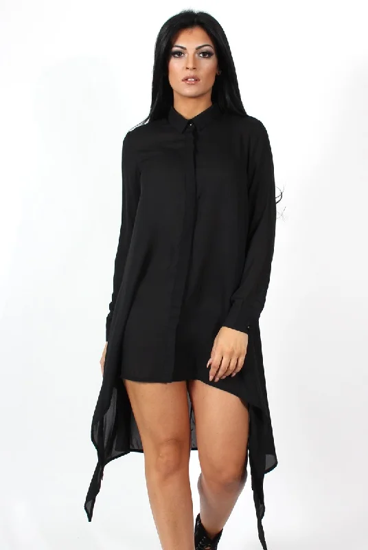 Teri Black Dip Hem Shirt Dress Shirt Dress Glam