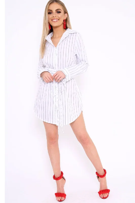 White Black Stripe Corset Shirt Dress - Korrin Day Shirt Dress